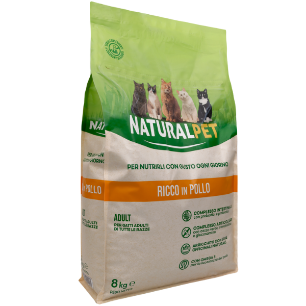 Image of NaturalPet Cat Adult Pollo - 8 Kg - Crocchette naturali cane - SPEDIZIONE GRATIS 1° ORDINE + scegli lo sconto BZR5 / BZR20010