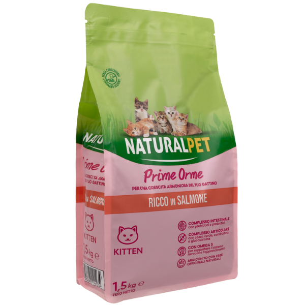 Image of NaturalPet Kitten Prime Orme Salmone - 1,5 Kg - Crocchette naturali cane - SPEDIZIONE GRATIS 1° ORDINE + scegli lo sconto BZR5 / BZR20010