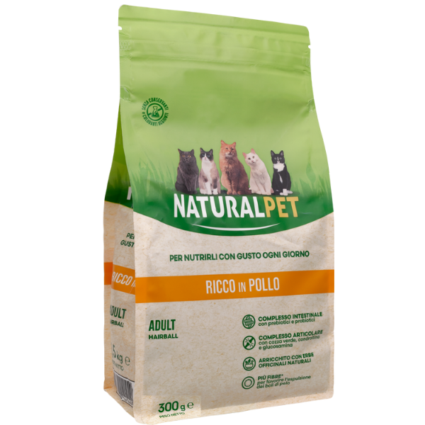 Image of NaturalPet Cat Hairball Pollo - 300 gr - Crocchette naturali cane - SPEDIZIONE GRATIS 1° ORDINE + scegli lo sconto BZR5 / BZR20010