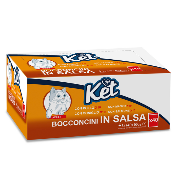 Image of Ket Adult Bocconcini in salsa multipack 40x100 gr - 40 bustine da 100 gr - SPEDIZIONE GRATIS 1° ORDINE + scegli lo sconto BZR5 / BZR20010