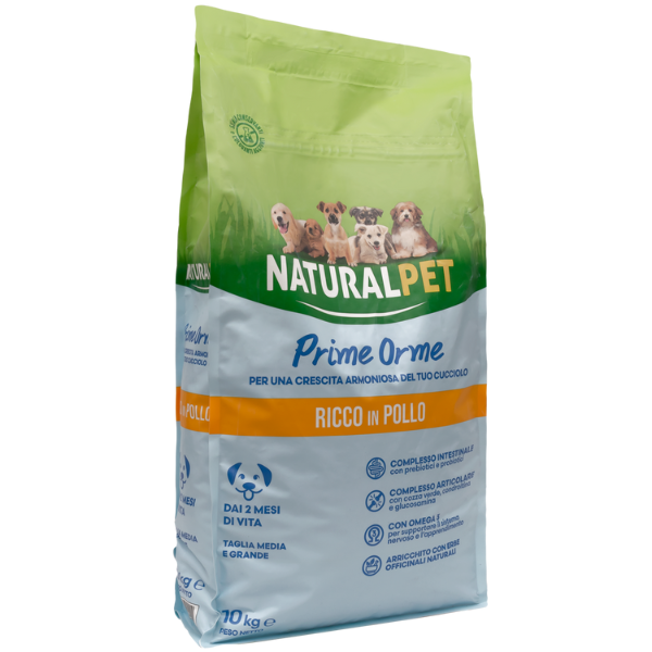 Image of NaturalPet Puppy Prime Orme Medium/Large Pollo - 10 Kg - Crocchette naturali cane - SPEDIZIONE GRATIS 1° ORDINE + scegli lo sconto BZR5 / BZR20010