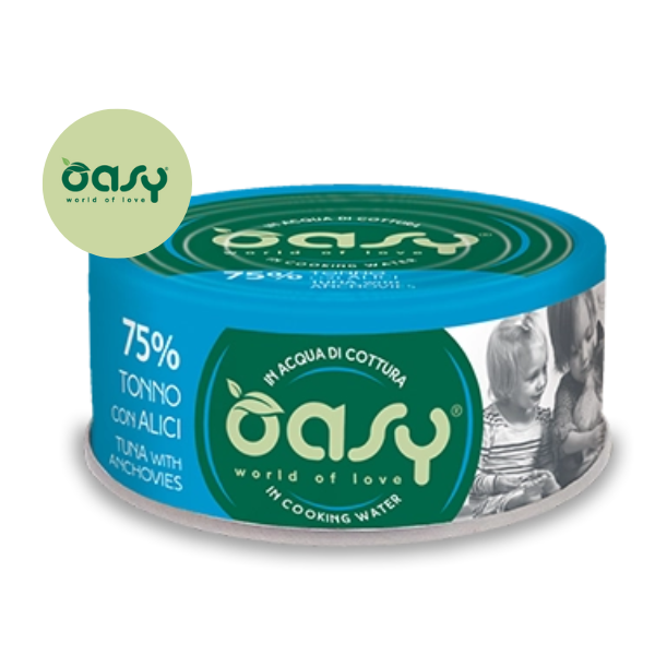 Oasy More Love Cat Adult Lattine in acqua di cottura 70 gr - Tonno e alici Confezione da 24 pezzi