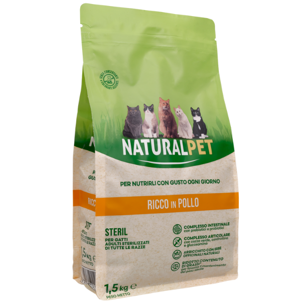 Image of NaturalPet Cat Sterilised Light Pollo - 1,5 Kg - Crocchette naturali cane - SPEDIZIONE GRATIS 1° ORDINE + scegli lo sconto BZR5 / BZR20010