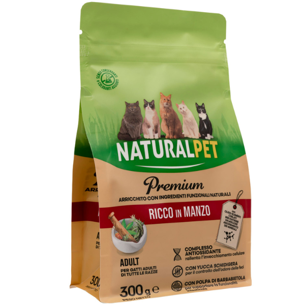 NaturalPet Premium Cat Adult Manzo e riso - 300 gr