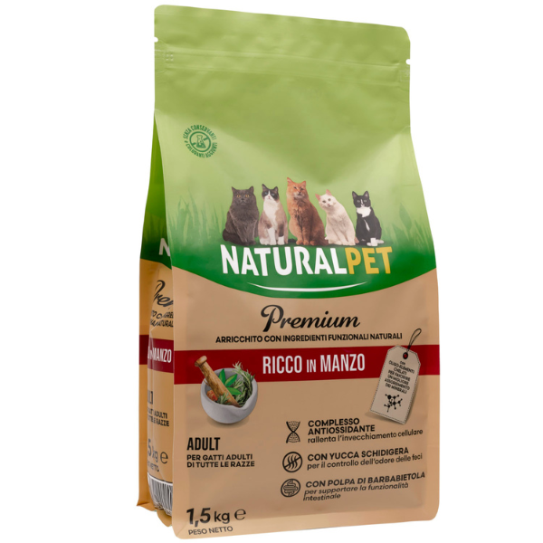 NaturalPet Premium Cat Adult Manzo e riso - 1,5 Kg