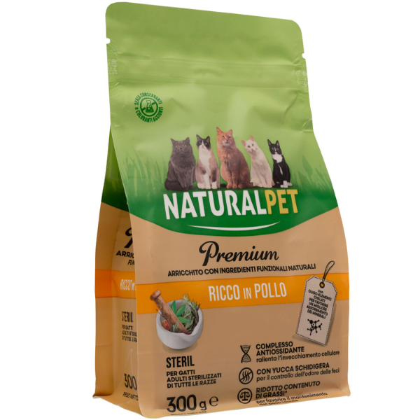 Image of NaturalPet Premium Cat Sterilised Pollo - Pollo 300 gr - Crocchette naturali cane - SPEDIZIONE GRATIS 1° ORDINE + scegli lo sconto BZR5 / BZR20010