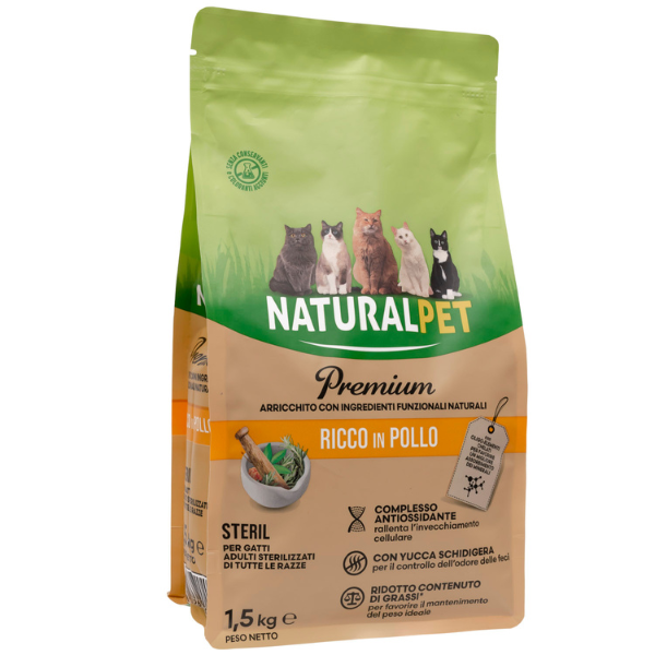 Image of NaturalPet Premium Cat Sterilised Pollo - 1,5 Kg - Crocchette naturali cane - SPEDIZIONE GRATIS 1° ORDINE + scegli lo sconto BZR5 / BZR20010