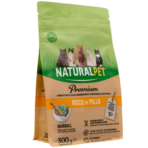 Image of NaturalPet Premium Cat Hairball Pollo - 300 gr - Crocchette naturali cane - SPEDIZIONE GRATIS 1° ORDINE + scegli lo sconto BZR5 / BZR20010