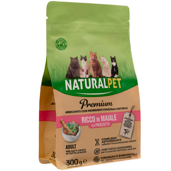 Image of NaturalPet Premium Cat Adult Maiale e prosciutto - 300 gr - Crocchette naturali cane - SPEDIZIONE GRATIS 1° ORDINE + scegli lo sconto BZR5 / BZR20010