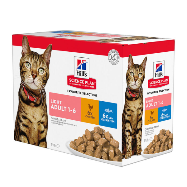 Image of Hill's Science Plan Cat Adult Favourite Selection Light multipack 12x85 gr - pollo - pesce oceanico - SPEDIZIONE GRATIS 1° ORDINE + scegli lo sconto BZR5 / BZR20010