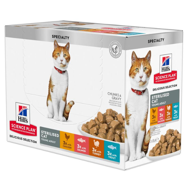 Image of Hill's science Plan Cat Young Adult Sterilised multipack 12x85 gr - mix carne e pesce - SPEDIZIONE GRATIS 1° ORDINE + scegli lo sconto BZR5 / BZR20010