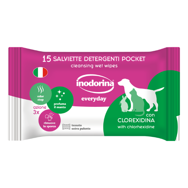 Inodorina EveryDay Salviette Igienizzanti - 15 pz - Pocket con Clorexidina