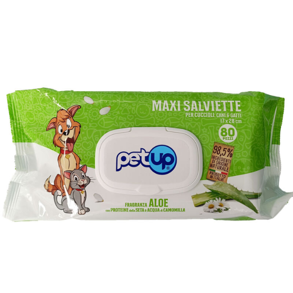 Image of Salviette igieniche Maxi PetUp - Aloe vera - 1 confezione da 80 pz - SPEDIZIONE GRATIS 1° ORDINE + scegli lo sconto BZR5 / BZR20010