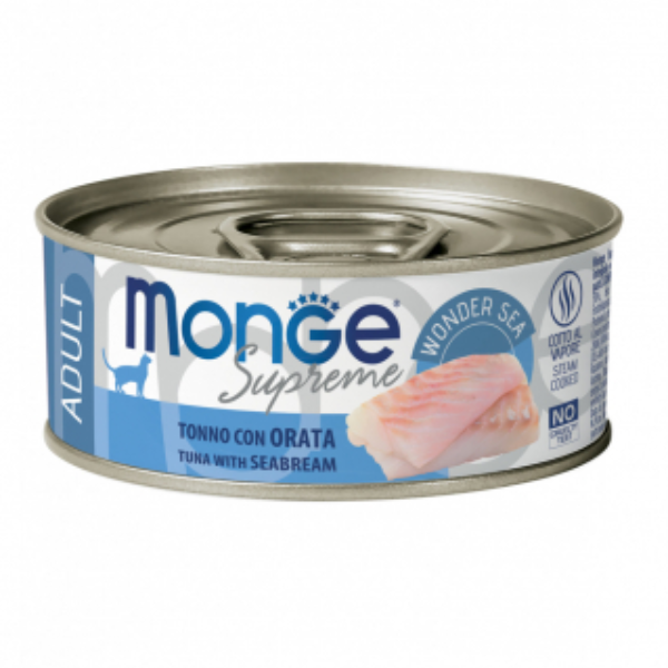 Monge Supreme Adult in salsa lattina da 80 gr - Tonno con orata Confezione da 24 pezzi