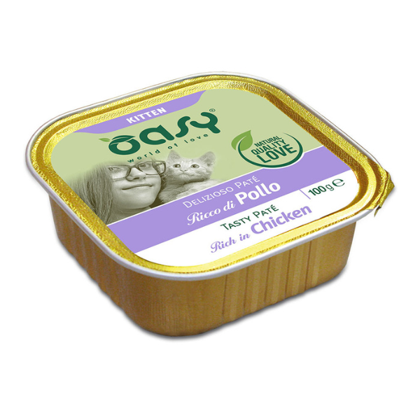 Oasy Cat Kitten Delizioso Patè 100 gr - Pollo Confezione da 16 pezzi