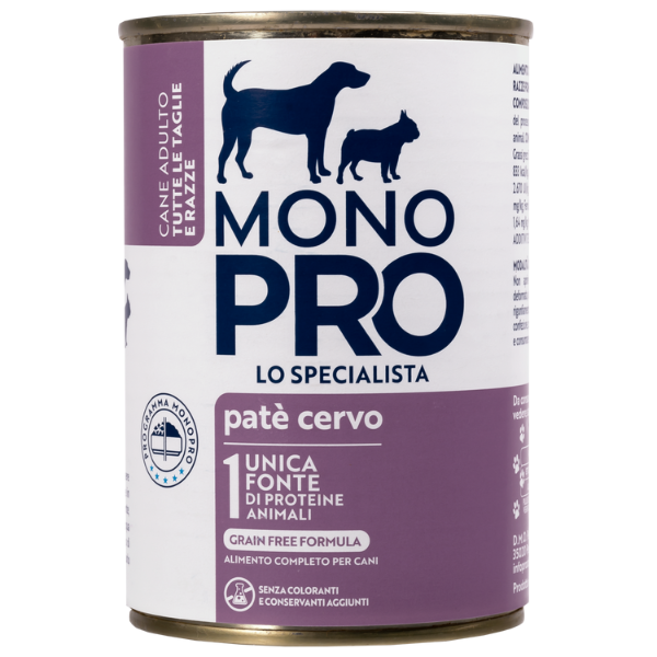 Image of Monopro lo specialista Adult All Breeds Patè Grain Free 400 gr - Cervo - Umido Monoproteico Cane - SPEDIZIONE GRATIS 1° ORDINE + scegli lo sconto BZR5 / BZR20010