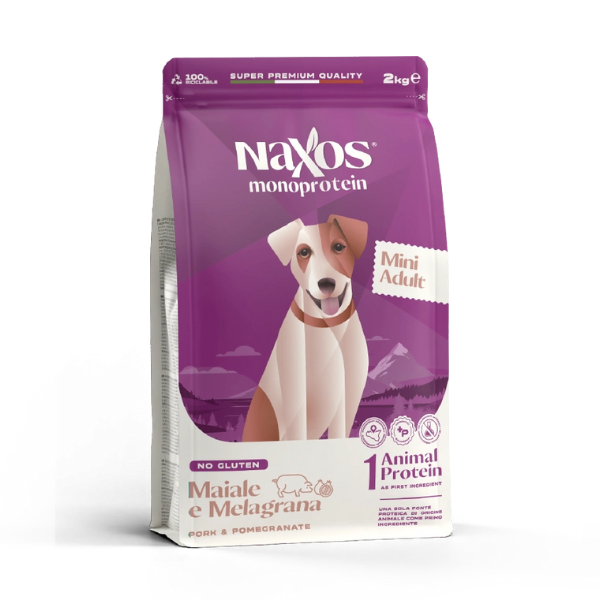 Naxos Monoprotein Dog Adult Mini Maiale e melagrana - 2 Kg - Crocchette Monoproteiche Cane