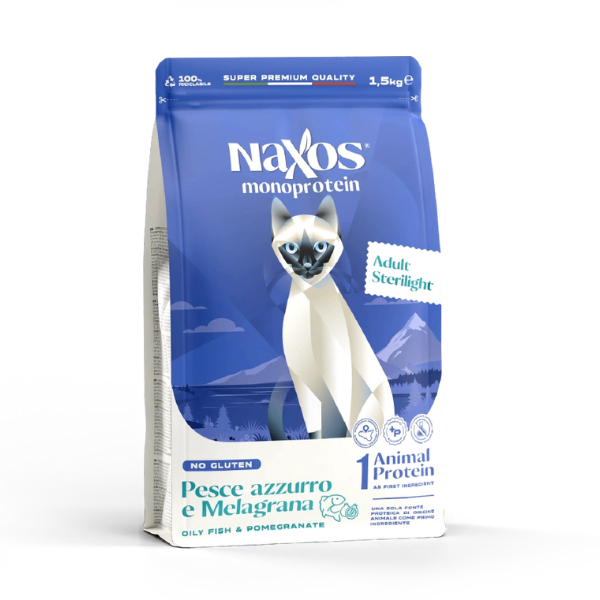 Naxos Monoprotein Cat Adult Sterilised Pesce azzurro e melagrana - 1,5 Kg