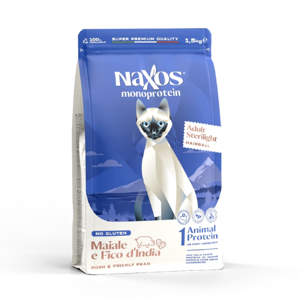 Naxos Monoprotein Cat Adult Sterilised Maiale e fico d'india - 1,5 Kg