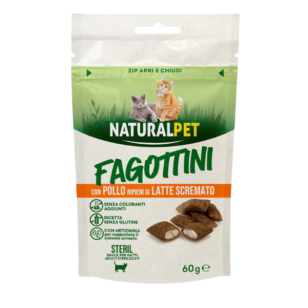 NaturalPet Fagottini ripieni Cat Adult 60 gr - Sterilised Pollo con latte scremato