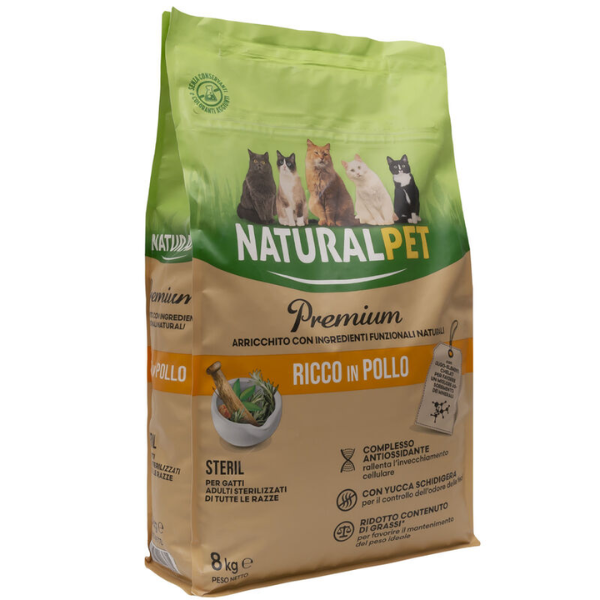 Image of NaturalPet Premium Cat Sterilised Pollo - 8 Kg - Crocchette naturali cane - SPEDIZIONE GRATIS 1° ORDINE + scegli lo sconto BZR5 / BZR20010