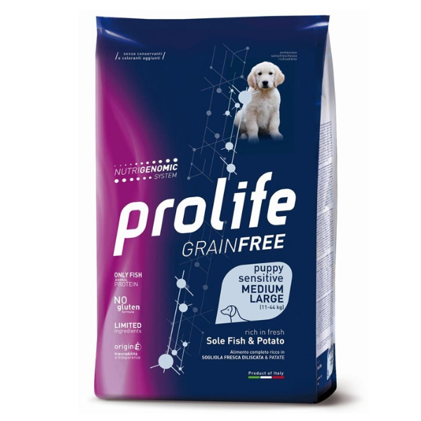 Prolife Grain Free Cane Puppy Sensitive Medium/Large Sogliola e Patate - 2,5 kg