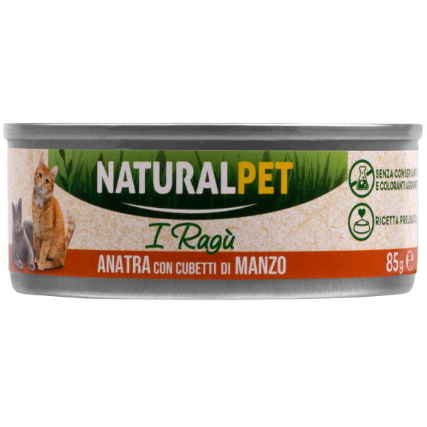 NaturalPet Cat Adult Deliziosi Ragù di carne 85 gr - Anatra con cubetti di manzo Confezione da 6 pezzi