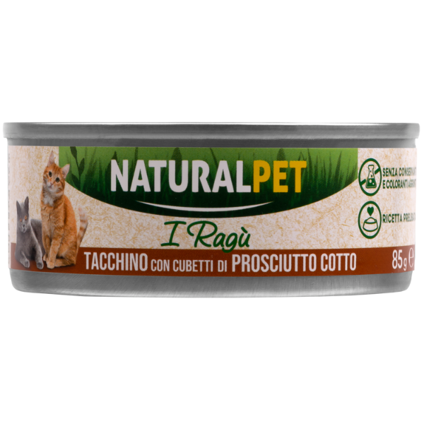 Image of NaturalPet Cat Adult Deliziosi Ragù di carne 85 gr - Tacchino con cubetti di prosciutto cotto - Confezione da 6 pezzi - SPEDIZIONE GRATIS 1° ORDINE + scegli lo sconto BZR5 / BZR20010