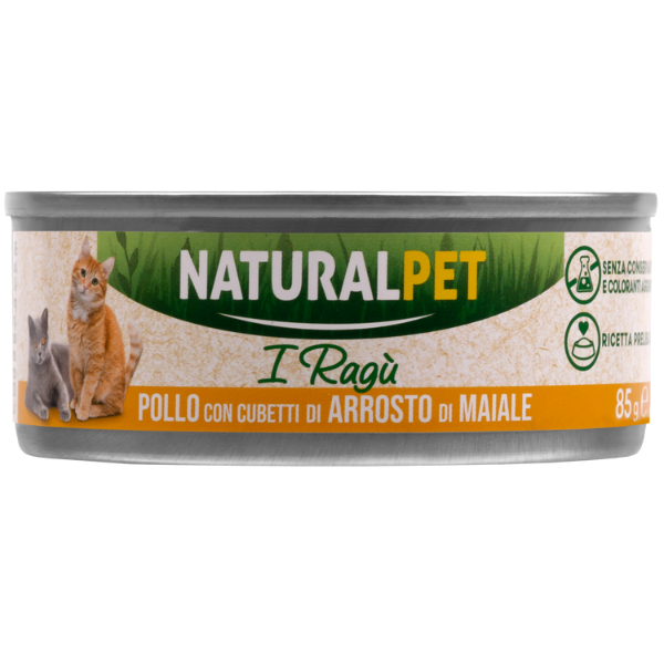 Image of NaturalPet Cat Adult Deliziosi Ragù di carne 85 gr - Pollo con cubetti di arrosto di maiale - Confezione da 6 pezzi - SPEDIZIONE GRATIS 1° ORDINE + scegli lo sconto BZR5 / BZR20010