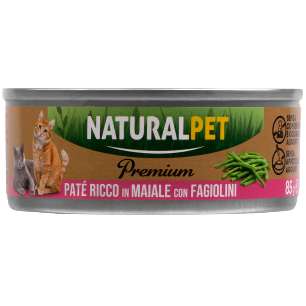 NaturalPet Premium Cat Adult Patè 85 gr - Maiale con fagiolini Confezione da 6 pezzi