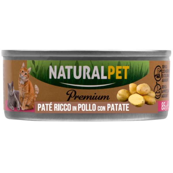 NaturalPet Premium Cat Adult Patè 85 gr - Pollo con patate Confezione da 6 pezzi