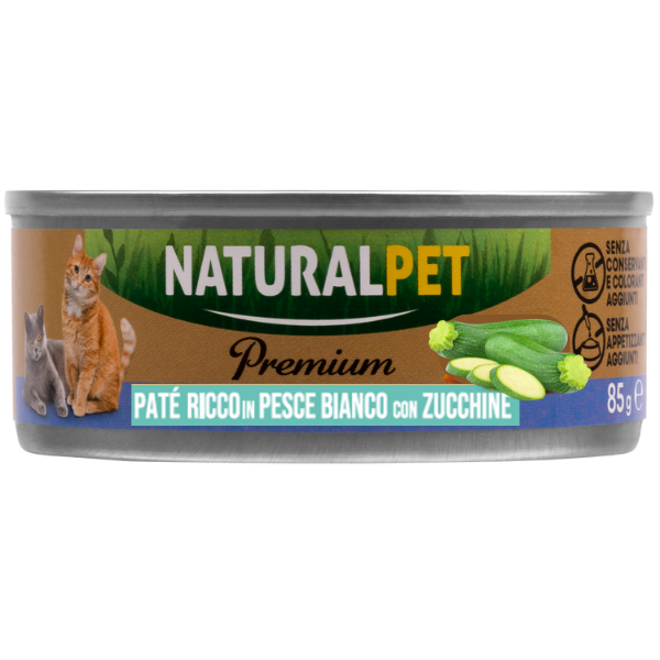 NaturalPet Premium Cat Adult Patè 85 gr - Pesce bianco con zucchine Confezione da 6 pezzi