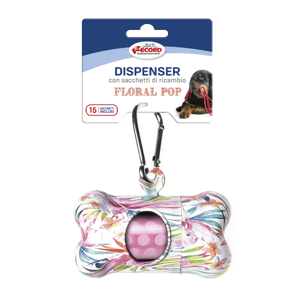 Dispenser porta sacchetti igienici per cani Metal Record - Floral pop