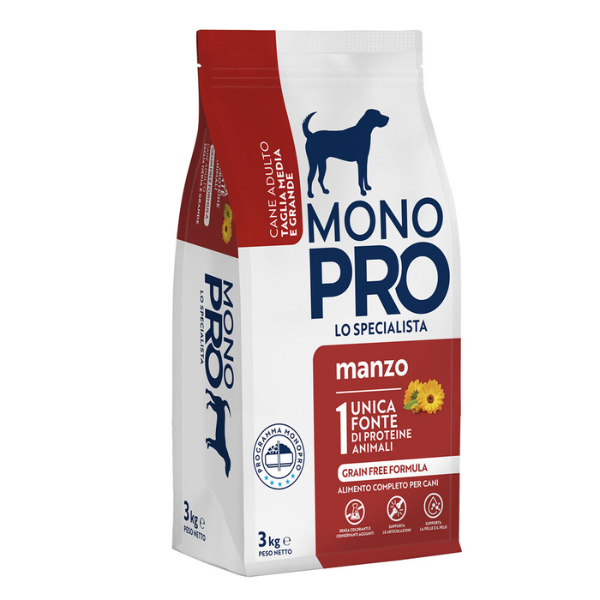 Image of Monopro lo specialista Adult Medium/Large Grain Free Manzo - Manzo da 3 Kg - SPEDIZIONE GRATIS 1° ORDINE + scegli lo sconto BZR5 / BZR20010