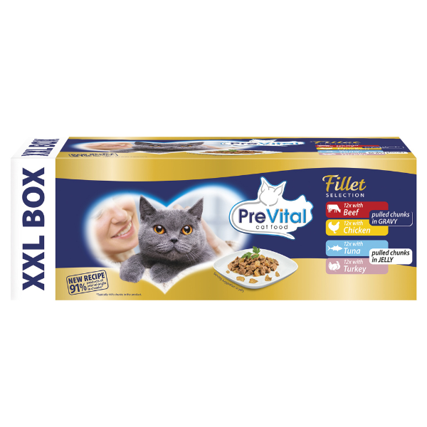 Prevital Cat Food Adult Fillet Selection Multipack XXL Box 48x85 gr - Multigusto