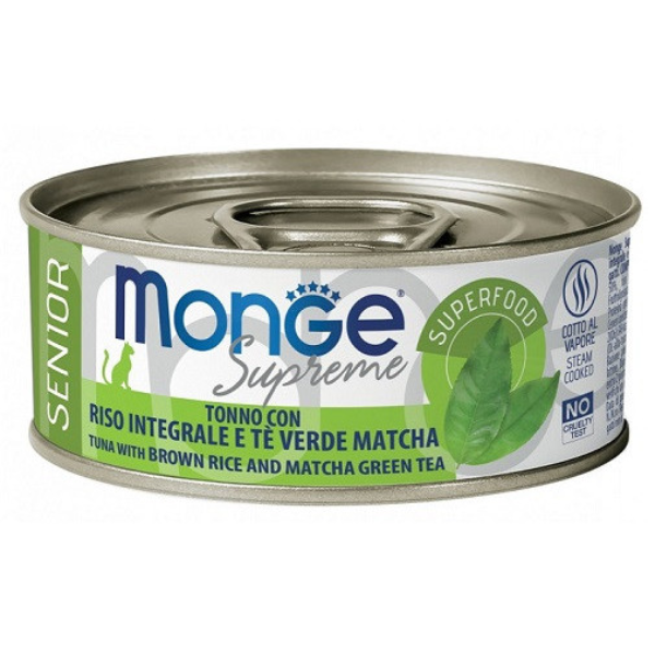 Monge Supreme Senior in salsa lattina da 80 gr - Tonno con riso integrale e tè matcha