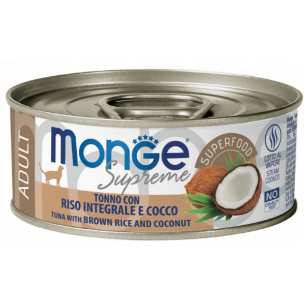 Monge Supreme Adult in salsa lattina da 80 gr - Tonno con riso integrale e cocco