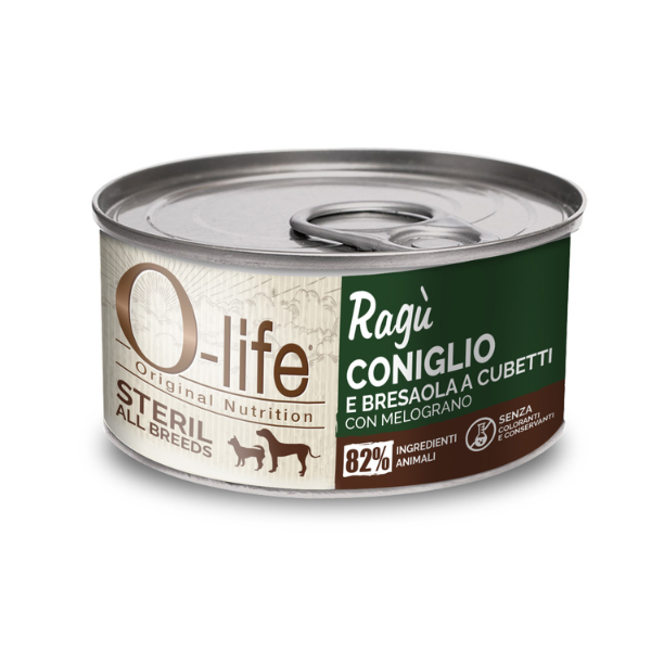 Image of O-life Dog Adult Ragù Steril 150 gr - Coniglio e bresaola a cubetti con melograno - Cibo Umido per Cani - SPEDIZIONE GRATIS 1° ORDINE + scegli lo sconto BZR5 / BZR20010