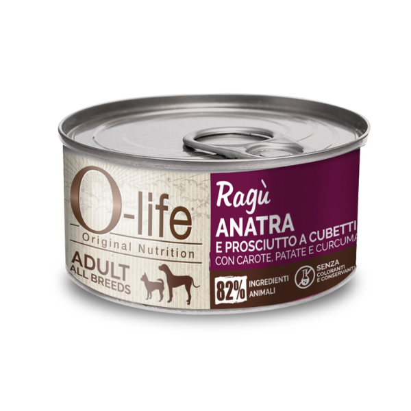 Image of O-life Dog Adult Ragù 150 gr - Anatra e prosciutto a cubetti con carote, patate e curcuma - Cibo Umido per Cani - SPEDIZIONE GRATIS 1° ORDINE + scegli lo sconto BZR5 / BZR20010