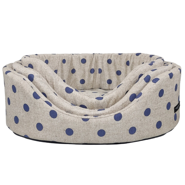 Cesta Ovale sfoderabile Eco Nasonero - Pois Blu - 1a Misura 42x30 cm - Cucce per cani