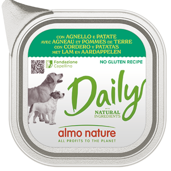 Image of Almo Nature Daily Menù Dog 300 gr - Agnello e Patate - Confezione da 9 pezzi - Cibo Umido per Cani - SPEDIZIONE GRATIS 1° ORDINE + scegli lo sconto BZR5 / BZR20010