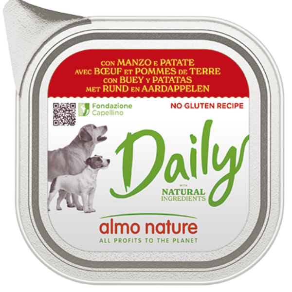 Image of Almo Nature Daily Menù Dog 100 gr - Manzo e Patate - Confezione da 32 pezzi - Cibo Umido per Cani - SPEDIZIONE GRATIS 1° ORDINE + scegli lo sconto BZR5 / BZR20010