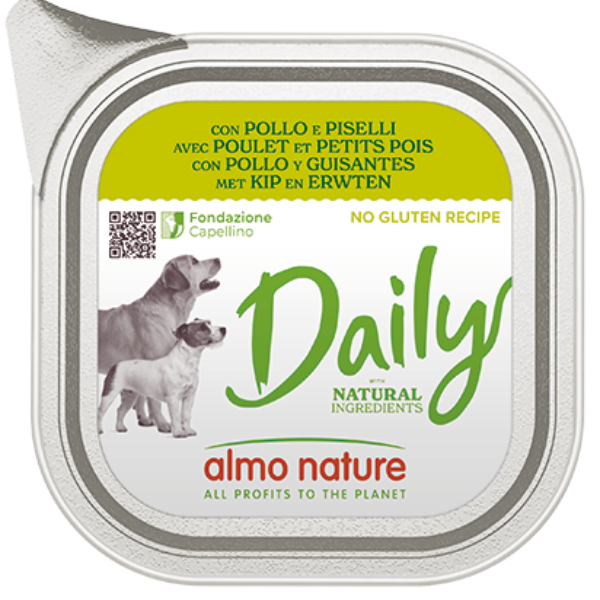 Image of Almo Nature Daily Menù Dog 300 gr - Pollo e Piselli - Confezione da 9 pezzi - Cibo Umido per Cani - SPEDIZIONE GRATIS 1° ORDINE + scegli lo sconto BZR5 / BZR20010