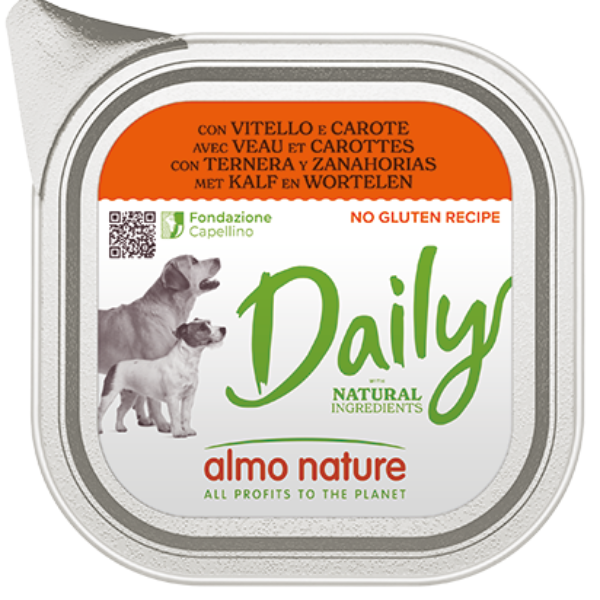 Image of Almo Nature Daily Menù Dog 300 gr - Vitello e Carote - Confezione da 9 pezzi - Cibo Umido per Cani - SPEDIZIONE GRATIS 1° ORDINE + scegli lo sconto BZR5 / BZR20010