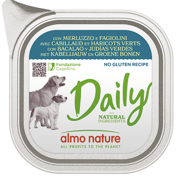 Image of Almo Nature Daily Menù Dog 300 gr - Merluzzo e Fagiolini - Confezione da 9 pezzi - Cibo Umido per Cani - SPEDIZIONE GRATIS 1° ORDINE + scegli lo sconto BZR5 / BZR20010