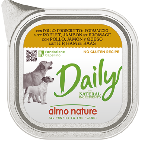 Image of Almo Nature Daily Menù Dog 300 gr - Pollo, Prosciutto e Formaggio - Confezione da 9 pezzi - Cibo Umido per Cani - SPEDIZIONE GRATIS 1° ORDINE + scegli lo sconto BZR5 / BZR20010