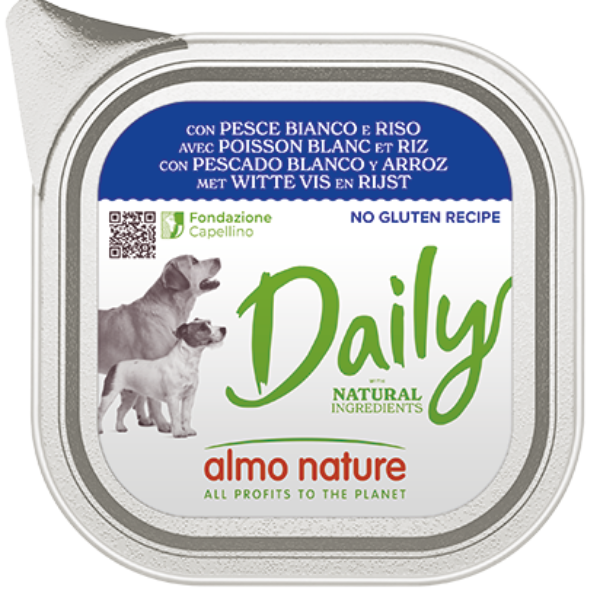 Image of Almo Nature Daily Menù Dog 100 gr - Pesce Bianco e Riso - Confezione da 32 pezzi - Cibo Umido per Cani - SPEDIZIONE GRATIS 1° ORDINE + scegli lo sconto BZR5 / BZR20010