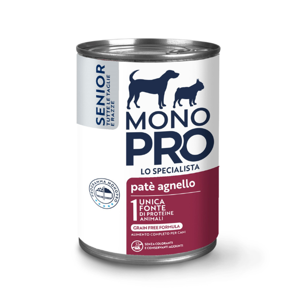 Monopro lo specialista Senior All Breeds Patè 400 gr - Agnello - Umido Monoproteico Cane