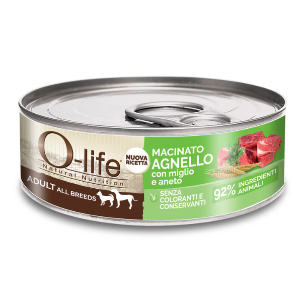 Image of O-life Dog Adult All Breeds Macinato 85 gr - Agnello con miglio e aneto - Cibo Umido per Cani - SPEDIZIONE GRATIS 1° ORDINE + scegli lo sconto BZR5 / BZR20010