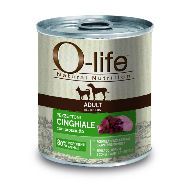 Image of O-life Dog Adult Grain Free Pezzettoni monoproteici 400 gr - Cinghiale con prosciutto - Umido Monoproteico Cane - SPEDIZIONE GRATIS 1° ORDINE + scegli lo sconto BZR5 / BZR20010